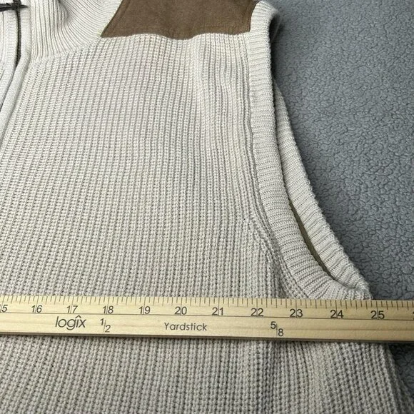 Orvis Vest Mens 2XL Beige Brown Full Zip Cable Knit Suede Trim Field Hunting XXL - Picture 12 of 14